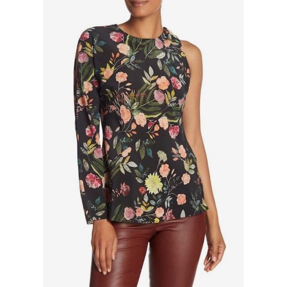NWOT Theory One Sleeve Floral Top Silk Women’s Size Large‎ - Picture 1 of 10